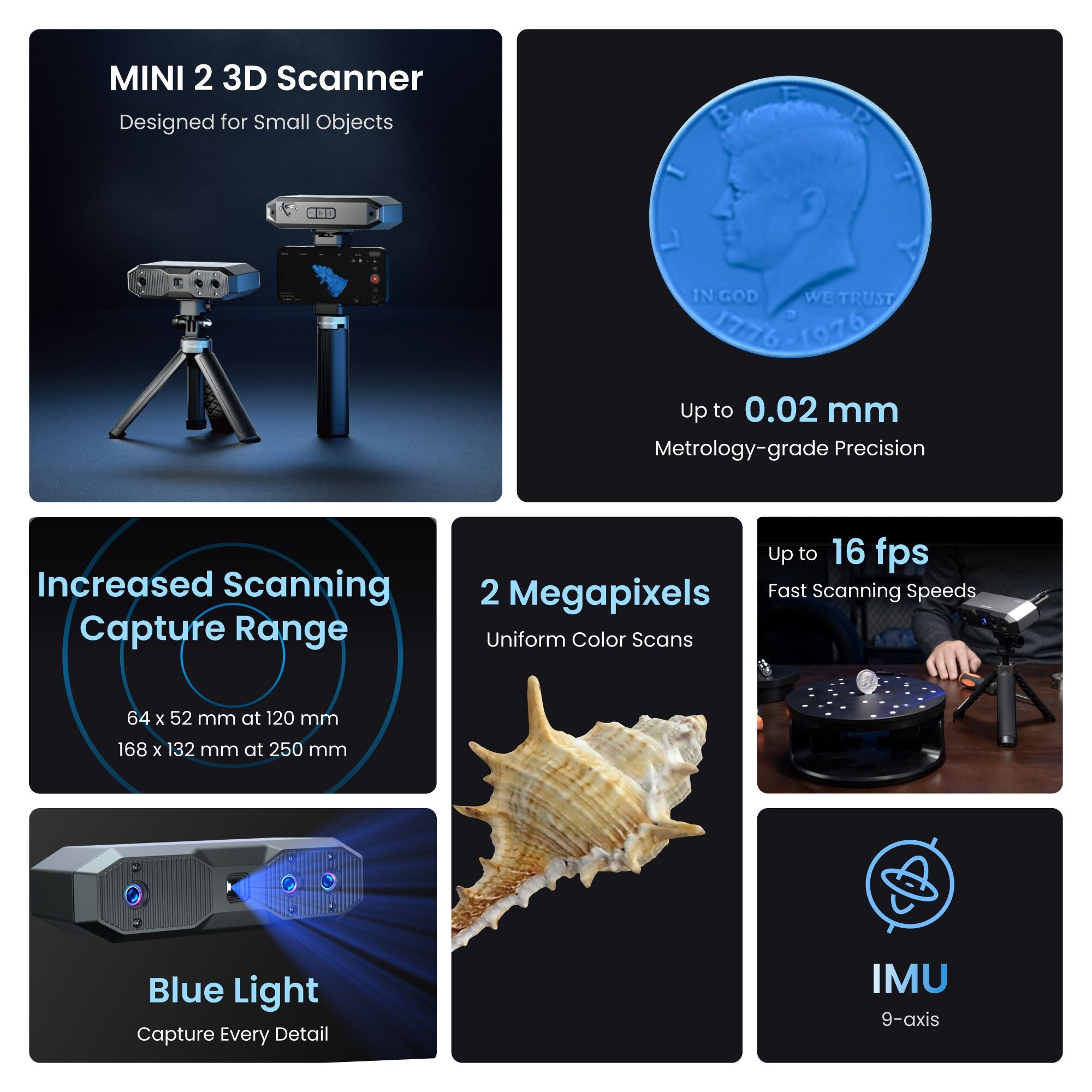 MINI 2 3D Scanner: Blue Light丨Precision 0.02mm - Revopoint 3D US